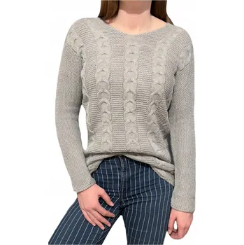 Dámský svetr Klasický svetr světle šedý copánkový pohodlný