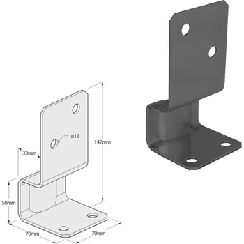 Tesařské kování DOMAX PSK šroubovací patka sloupku Nastříkaný práškovou barvou antracit (AN) PSK 70 - 34 x 70 x 70 x 142 x 50 x 3.0 mm (6 ks)
