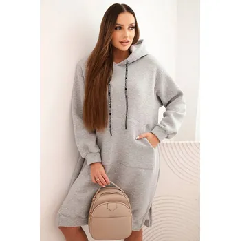 Dámské šaty Fashionweek Dámské bavlněné šaty s kapucí zateplené K25479 Barva: šedý, Velikost: Universal