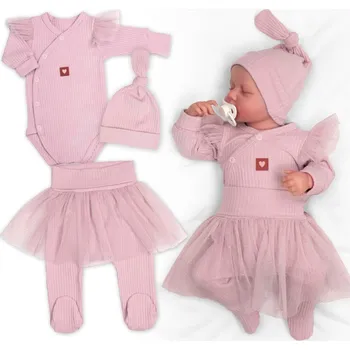 Kojenecká souprava Baby Nellys Žebrovaná rostoucí souprava 3D Lux, Sweet Angel - pudrově růžová Velikost: 56/62 (0-3m)