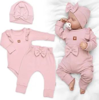 Kojenecká souprava Baby Nellys Žebrovaná rostoucí souprava 3D, Baby Girl - pudrově růžová Velikost: 68/74 (6-9m)