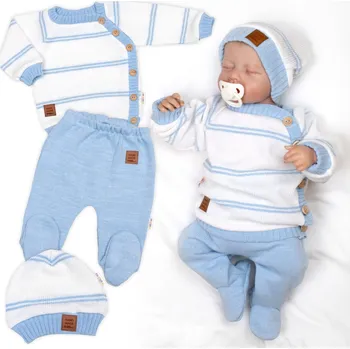 Kojenecká souprava Baby Nellys Pletená sada pro miminko s jemným proužkem 3D, lux - modrá, bílá Velikost: 68 (3-6m)