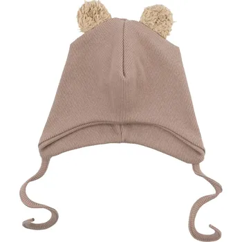 Kojenecká čepice WOOLY ORGANIC Čepička Rib s oušky Old Pink/Savannah Velikost (od výrobce): 40/42