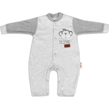 Baby Nellys Bavlněný overálek bez šlapek Monkey - sv. šedý melírek Velikost: 86 (12-18m)