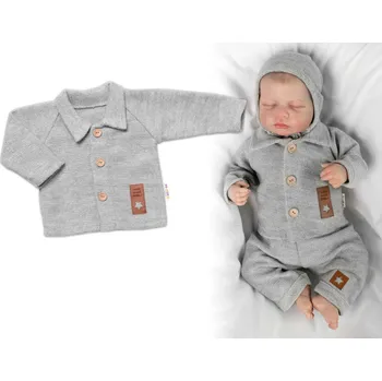 Baby Nellys Pletený svetřík s knoflíčky Boy, Baby Nellys, šedý Velikost: 68 (3-6m)