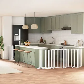 ohrádka pro psa zahrada-XL Zábrana pro psy s dvířky skládací 9 panelů bílá 450 cm topol 3155538