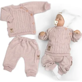 Kojenecký body Baby Nellys Rostoucí pletený svetřík a kalhoty s kapsou Hand Made 2D, Nature, pudrově růžová Velikost: 56/62 (0-3m)