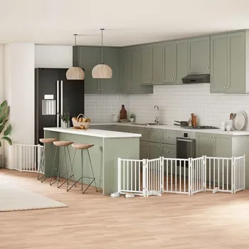 ohrádka pro psa zahrada-XL Zábrana pro psy s dvířky skládací 9 panelů bílá 450 cm topol 3155703