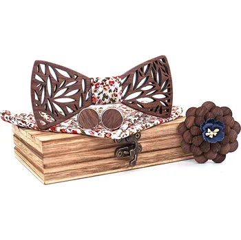 SET Dřevěný motýlek Lewis květiny Bílá