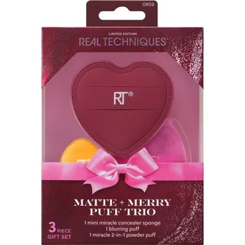 Kosmetická sada Real Techniques Matte + Merry Puff Trio Real Techniques Miracle Mini sada make-up aplikátorů mini 1 ks + Real Techniques Miracle 2-In-1 houbička na make-up 2 ks 1 ks + Blurring Puff houbička na make-up 1 ks kosmetická sada