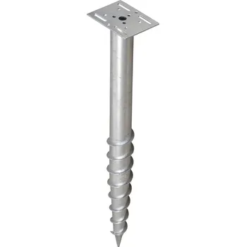 Tesařské kování DOMAX PWF zemní šroubovací patka sloupku s obdélníkem Žárový zinek (ZNO) PWF 76/1000 - 140 x 190 x 1000 x 480 x 3.5 mm (1 ks)