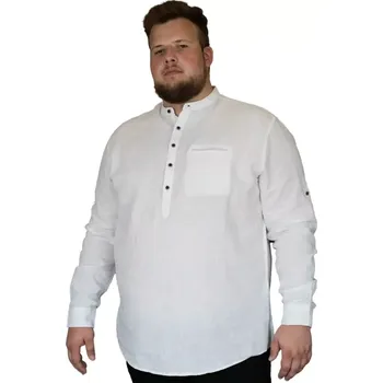 Pánská košile Velká pánská košile z lnu s dlouhým rukávem Double GS-5085 bílá