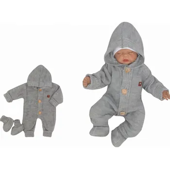 Kojenecký body Z&Z Dětský pletený overálek s kapucí + botičky, šedý Velikost: 86 (12-18m)
