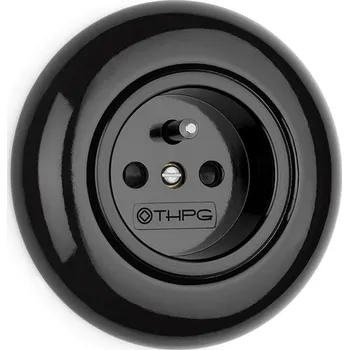 vypínač Porcelánová zásuvka černá komplet s rámečkem