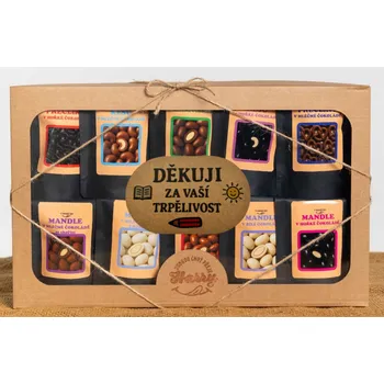 Dárková krabička Dárková sada křupavých preclíků a sladkých mandlí mix 10ks děkuji za vaši trpělivost (Dárková sada křupavých preclíků a sladkých mandlí mix 10ks děkuji za vaši trpělivost)