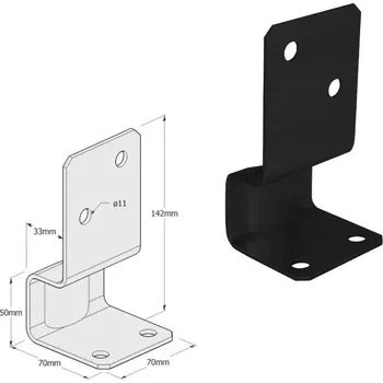 Tesařské kování DOMAX PSK šroubovací patka sloupku Nastříkaný práškovou barvou černé (C) PSK 70 - 34 x 70 x 70 x 142 x 50 x 3.0 mm (6 ks)