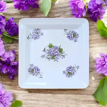 Talíř čtyřhranný 21,5cm FIALKY český porcelán Dubí