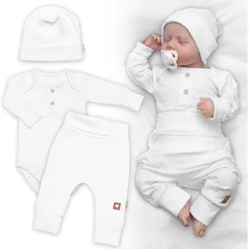 Kojenecká souprava Baby Nellys Žebrovaná rostoucí souprava 3D, Baby Boy - bílá Velikost: 56/62 (0-3m)