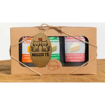 Dárková krabička Křupavý sýr Dárková sada 3 druhů lyo sýrů od kravičky miluji Tě (Křupavý sýr Dárková sada 3 druhů lyo sýrů od kravičky miluji Tě)
