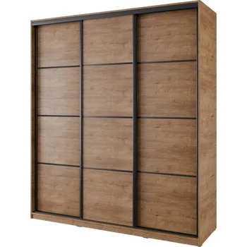 Šatní skříň Šatní skříň NEJBY BARNABA 180 cm s posuvnými dveřmi, 4 šuplíky a 2 šatními tyčemi, dub lefkas +možnost VÝNOSU + vyzvednutí ZDARMA