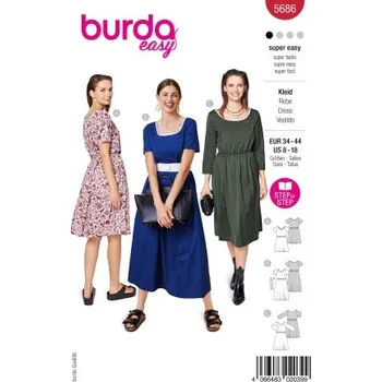 Střih Burda 5686 na dámské šaty ve trojím provedení -