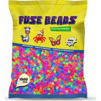 Dětské navlékací korálky Nažehlovací korálky NEONOVÉ 1500 ks Benny Beads Velikost Midi 5 mm