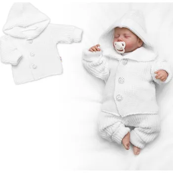 Baby Nellys Pletený svetřík s kapucí a knoflíčky Made with Love, bílý Velikost: 68/74 (6-9m)