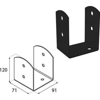 Stavební materiál DOMAX PSOL šroubovací patka sloupku typu U nastavitelná DUPLEX: Nastříkaný práškovou barvou antracit (AN) PSOL 90 - 91 x 71 x 120 x 2.5 mm (4 ks)