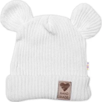 Baby Nellys Pletená bavlněná čepice s oušky, dvouvrstvá, Hand Made Baby Nellys, bílá Velikost: 56/62 (0-3m)
