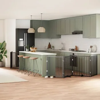 ohrádka pro psa zahrada-XL Zábrana pro psy s dvířky skládací 6 panelů černá 480 cm topol 3155741