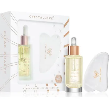 Kosmetická sada Crystallove Crystalized Clear Quartz Shimmer Serum zpevňující pleťové sérum 30 ml + Clear Quartz Gua Sha masážní pomůcka