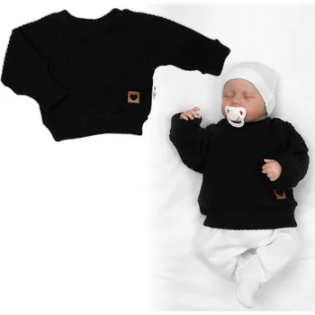 Baby Nellys Rostoucí oversize pletený svetřík pro miminko, černý Velikost: 56/62 (0-3m)