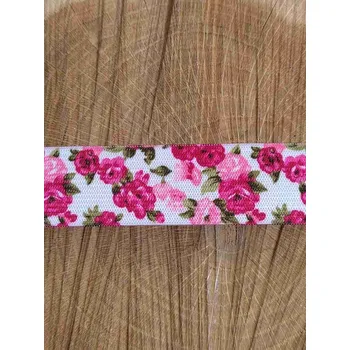 Textilie Šlová pruženka s potiskem šíře 25 mm barva růžová kytička