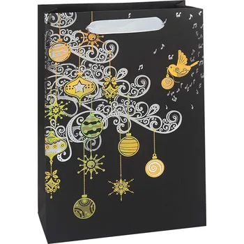Dárková taška Taška vánoční dárková, černá, potisk, 22,5 x 33,5 x 10cm