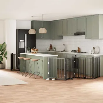 ohrádka pro psa zahrada-XL Zábrana pro psy s dvířky skládací 10 panelů černá 800 cm topol 3155743