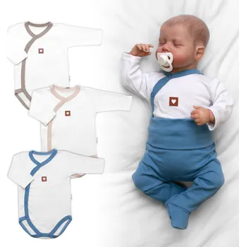 Kojenecký body Baby Nellys Rostoucí výhodná sada, 3x Body zap. bokem Nature - modrá/béžová/taupe Velikost: 56/62 (0-3m)