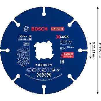 Řezný kotouč Bosch Víceúčelové řezací kotouče EXPERT Carbide Multi Wheel X-LOCK 115&nbsp;mm, 22,23&nbsp;mm, 10&nbsp;ks Professional (2608902376)