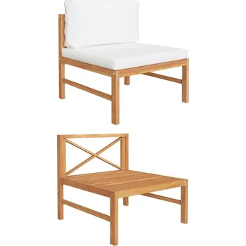 Zahradní pohovka zahrada-XL Středová pohovka s krémovými poduškami masivní teakové dřevo 316105