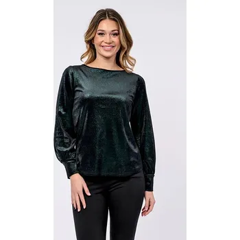 Zelená sametová dámská halenka s dlouhými rukávy 7854 velikost 2XL