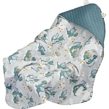 Dětská deka Miminu Zavinovací deka s kapucí Velvet/bavlna, Dráček - zelená