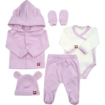 Kojenecká souprava Z&Z Sada do porodnice 5D, body, polodupačky, kabátek, čepička, rukavičky, lila Velikost: 56 (1-2m)