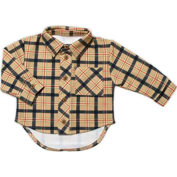 Dětská košile MROFI dl. rukáv s prodlouženým zadním dílem, Kuba - béžová Velikost: 110 (4-5r)