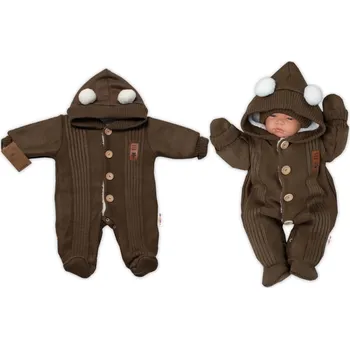 Dívčí oblečení Baby Nellys Pletená kombinéza/overal LUX STAR s kožíškem - dvouvrstvá, hnědá Velikost: 56 (1-2m)
