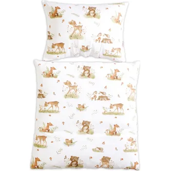 Povlečení Baby Nellys Povlečení do postýlky, 2D sada - Roztomilá zvířátka, bílá/hnědá Velikost povlečení: 120x90, Rozměry polštáře: 40 x 60, Rozměry přikrývky: 120 x 90