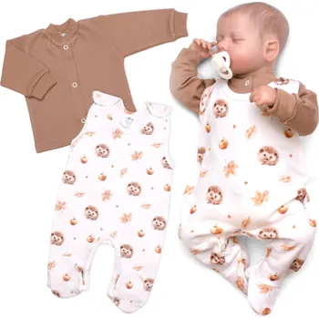 Kojenecký body Baby Nellys Kojenecké dupačky s košilkou, bavlna, Ježek, ecru/hnědá Velikost: 62 (2-3m)