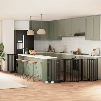 ohrádka pro psa zahrada-XL Zábrana pro psy s dvířky skládací 9 panelů černá 450 cm topol 3155544