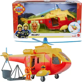 Sada Požárník Sam Žlutý záchranný vrtulník Wallaby 2 světlo zvuk + figurka a doplňky 3+ Simba