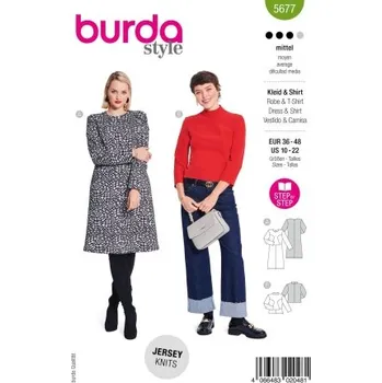 Volný čas Střih Burda 5677 na dámské šaty a halenku -