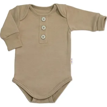 Kojenecký body Baby Nellys Rostoucí body NATURE, dlouhý rukáv s knoflíčky, bavlna, fango Velikost: 62/68 (3-6m)