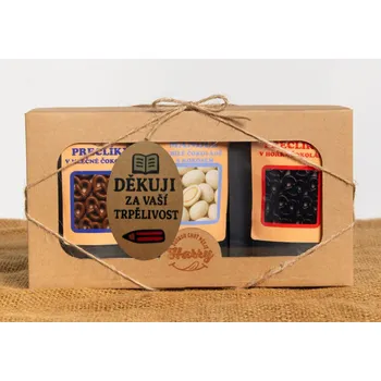 Dárková krabička Dárková sada křupavých preclíků a sladkých mandlí mix 3ks děkuji za Vaši trpělivost (Dárková sada křupavých preclíků a sladkých mandlí mix 3ks děkuji za Vaši trpělivost)